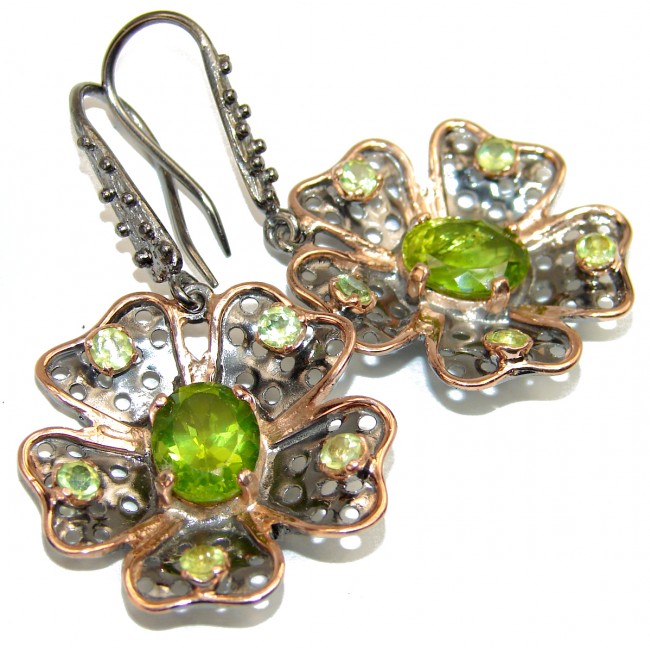 Spectacular Authentic Peridot 2 tones .925 Sterling Silver handmade earrings