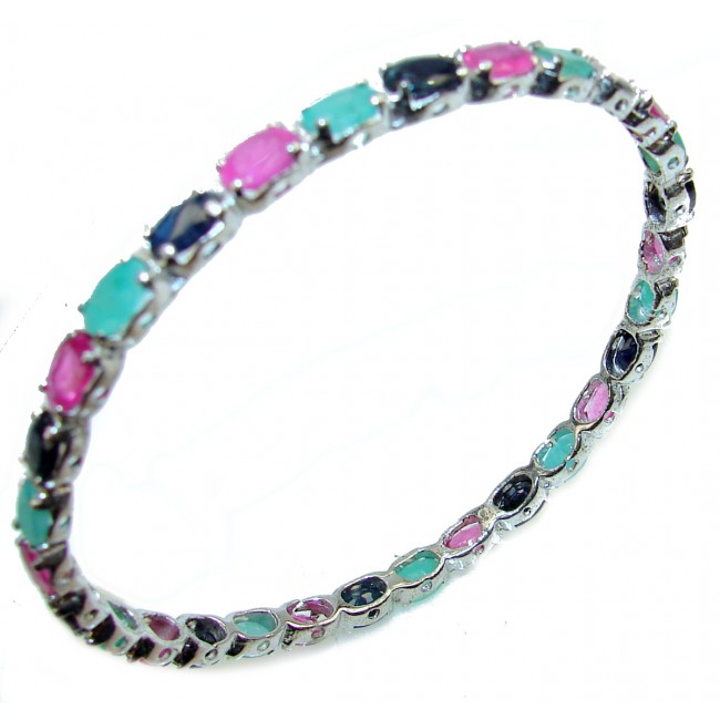 Glorious Natural Ruby Emerald Sapphire .925 Sterling Silver Bangle bracelet