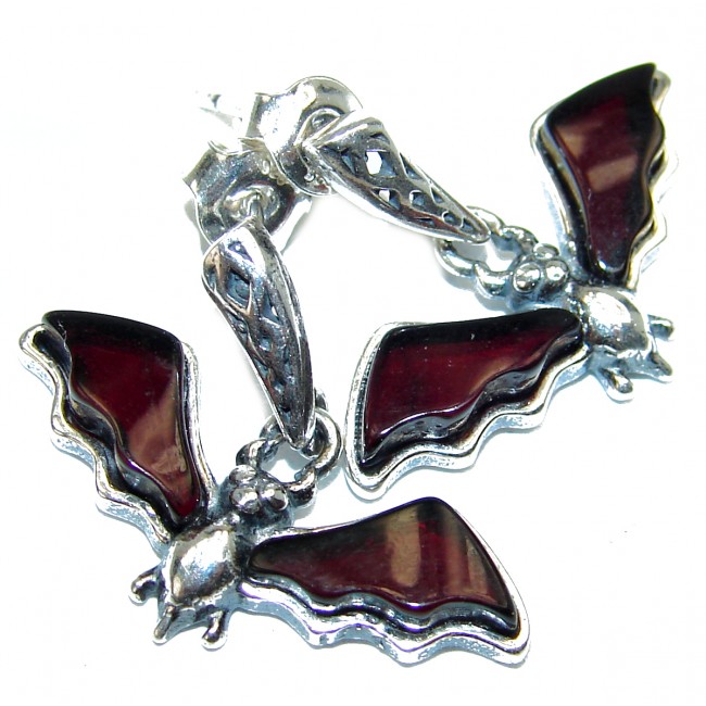 Bats Genuine Baltic Polish Amber .925 Sterling Silver Earrings