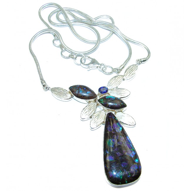 Natural Canadian Ammolite 14K Gold Rhodium over .925 Sterling Silver handmade necklace