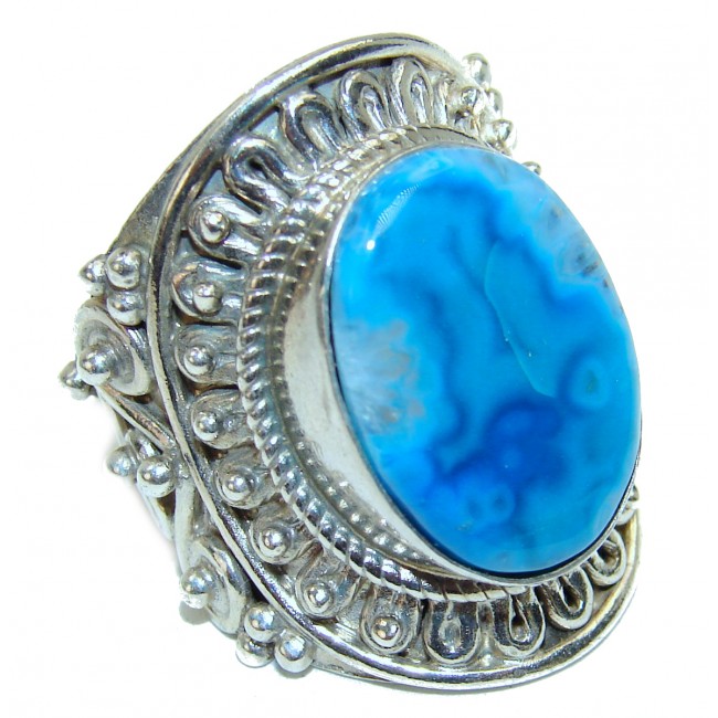 Large Agate .925 Sterling Silver handcrafted Ring s. 8