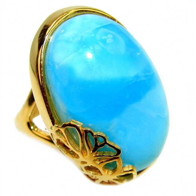 28.6 carat Larimar 18K Gold over .925 Sterling Silver handcrafted Ring s. 6