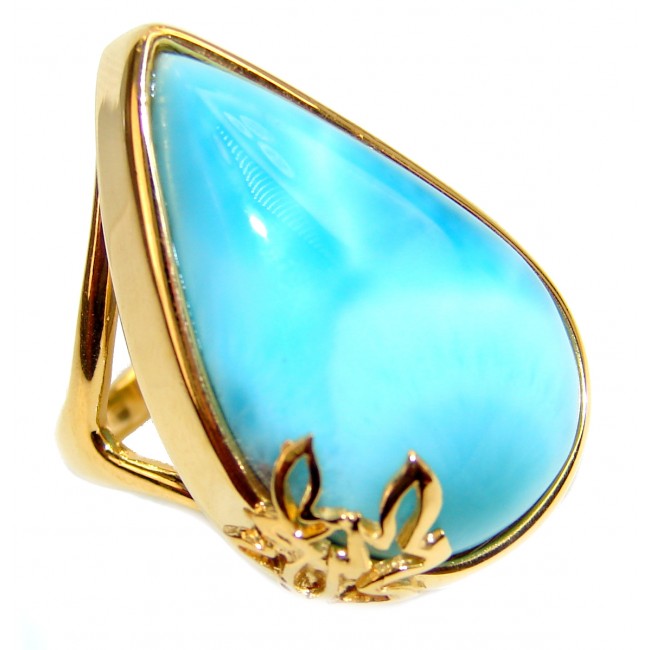 15.6 carat Larimar 18K Gold over .925 Sterling Silver handcrafted Ring s. 5 1/4