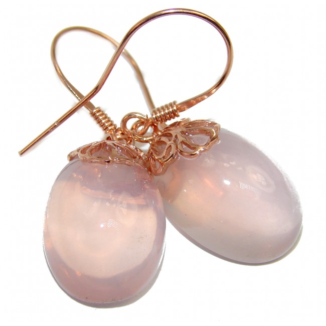 Vintage Style Authentic Rose Quartz 18K Rose Gold over .925 Sterling Silver handcrafted earrings