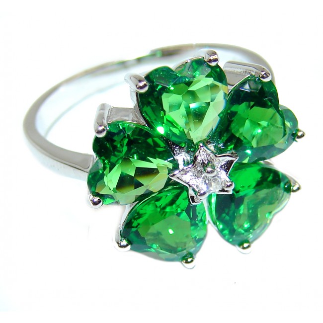 Fancy Genuine Helenite .925 Sterling Silver handcrafted Ring size 9 1/4