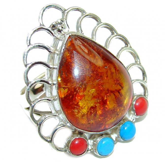 New Concept best quality Baltic Amber .925 Sterling Silver handcrafted Huge Ring s. 9