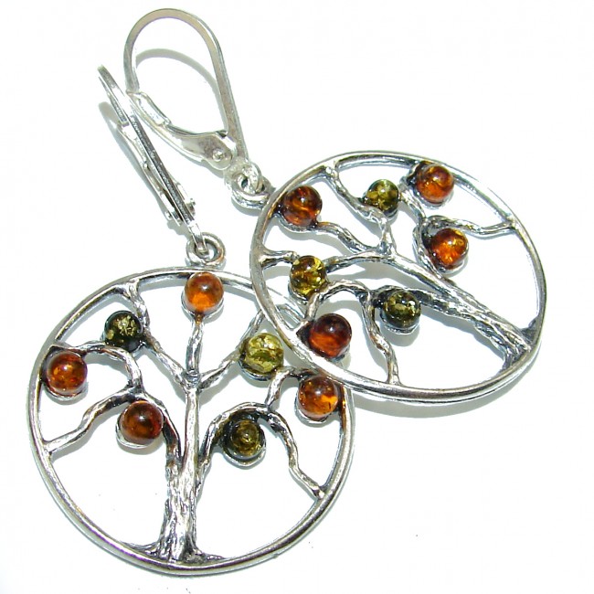 Family Tree Baltic Polish Amber .925 Sterling Silver earrings