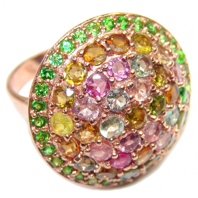 Dolce Vita Brazilian Watermelon Tourmaline 14K Gold over .925 Sterling Silver handcrafted Statement Ring size 8 1/4