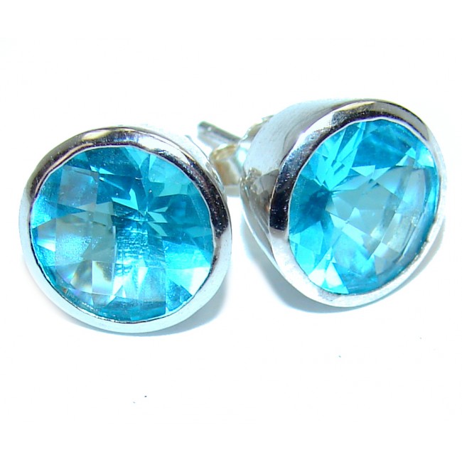 Sublime 10 mm Blue Swiss Topaz .925 Sterling Silver handmade earrings