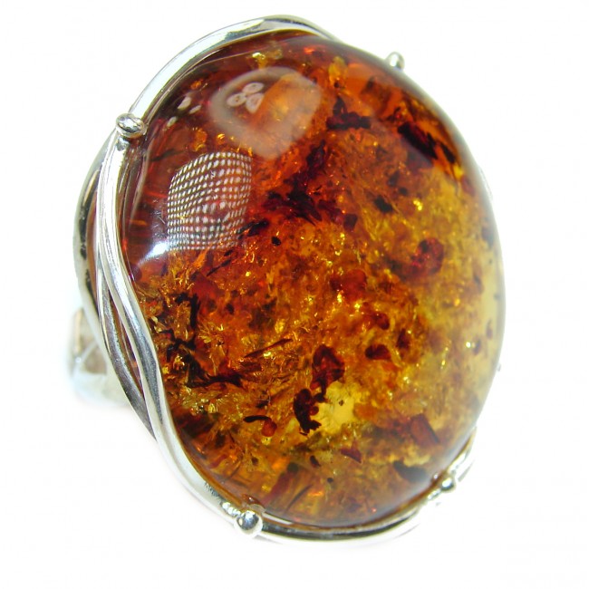 New Concept best quality Baltic Amber black rhodium over .925 Sterling Silver handcrafted Huge Ring s. 8 adjustable