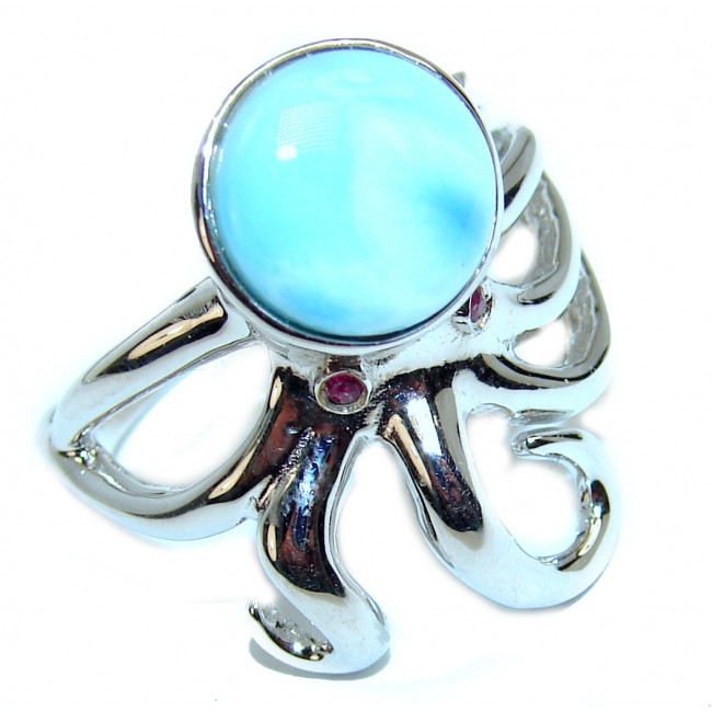 Exotic Octopus Larimar .925 Sterling Silver Ring s. 7 1/4