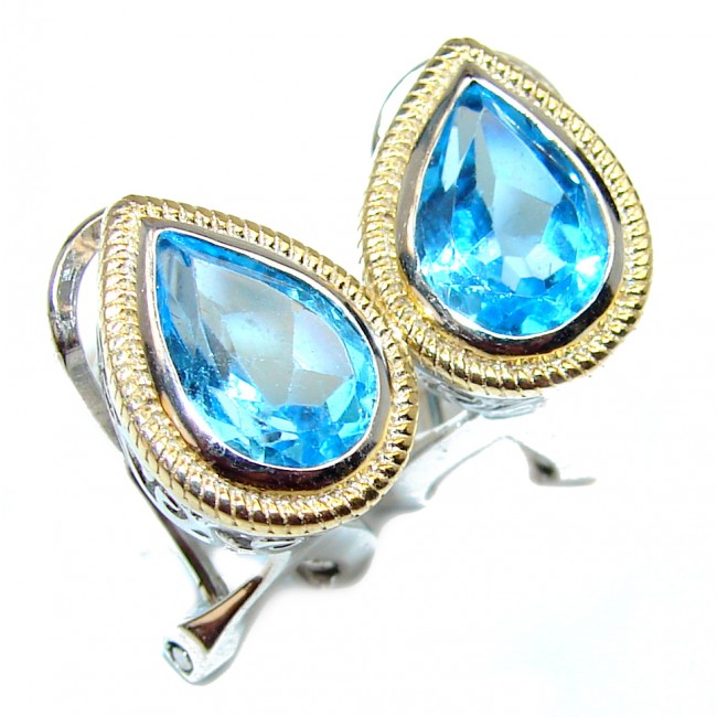 Sublime 10 mm Blue Swiss Topaz .925 Sterling Silver handmade earrings