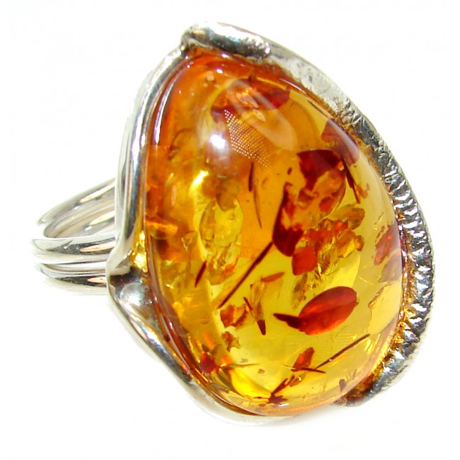New Concept best quality Baltic Amber .925 Sterling Silver handcrafted Huge Ring s. 8 adjustable
