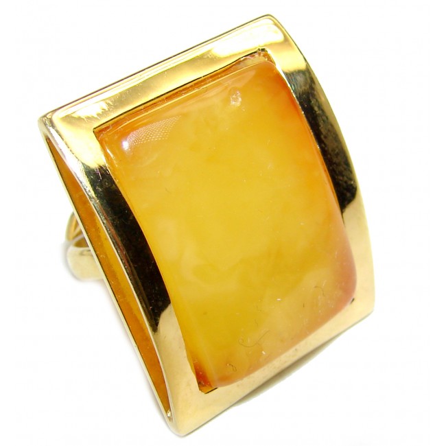 Authentic Baltic Amber 18K Gold over .925 Sterling Silver handcrafted ring; s. 7 adjustable