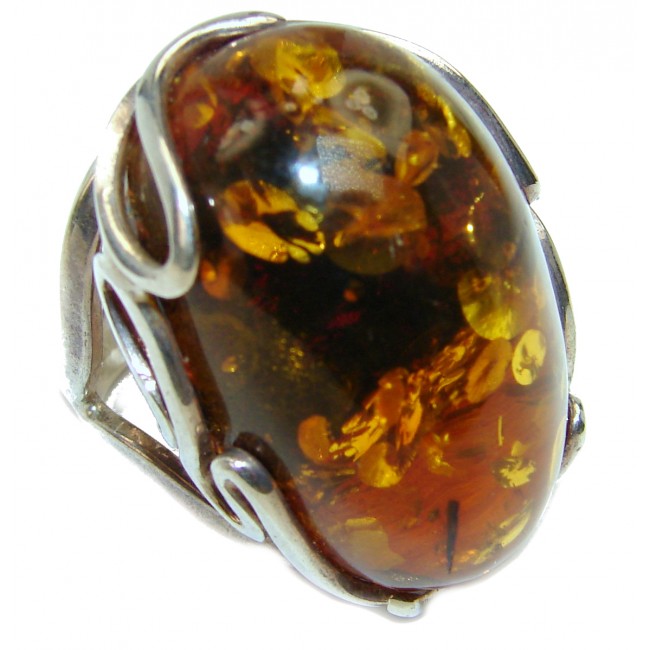 New Concept best quality Baltic Amber .925 Sterling Silver handcrafted Huge Ring s. 6 adjustable