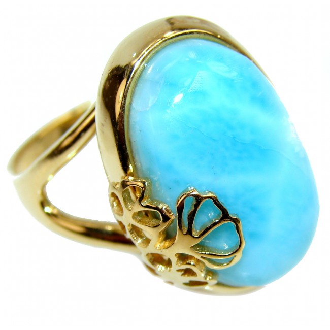 10.6 carat Larimar 18K White Gold over .925 Sterling Silver handcrafted Ring s. 9