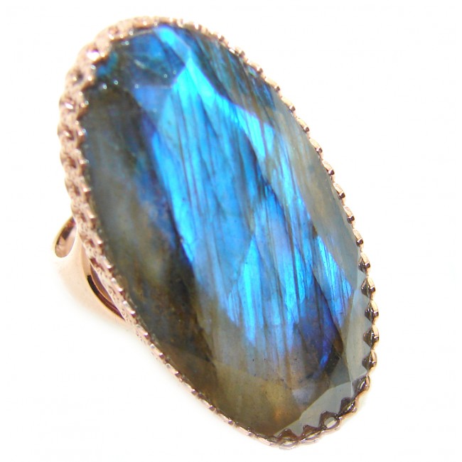 Perfect faceted Labradorite 14K Gold over .925 Sterling Silver handmade Ring s. 7
