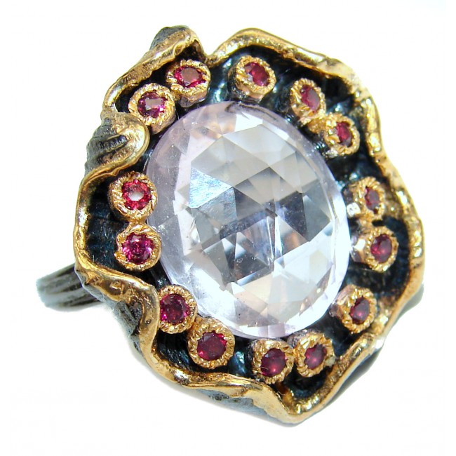 Pink Topaz .925 Sterling Silver handcrafted Statement Ring size 8