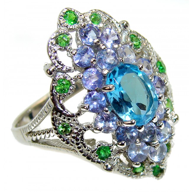 Electric Blue Swiss Blue Topaz .925 Sterling Silver handmade Ring size 8