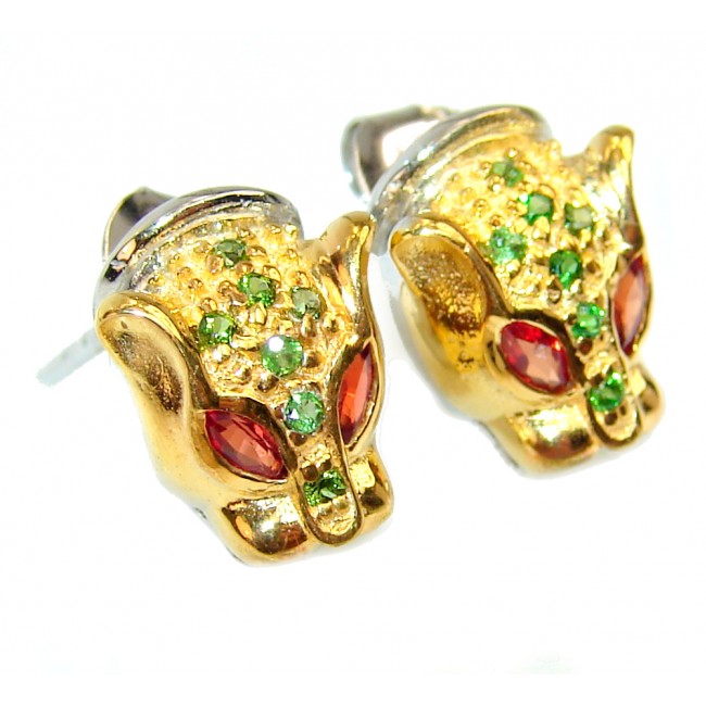 Panther Precious genuine ruby 24K Gold over .925 Sterling Silver earrings