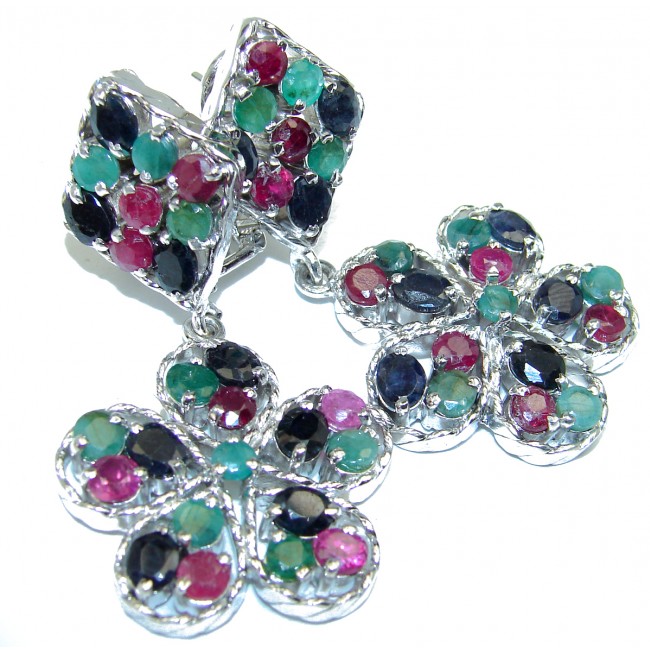 Incredible Ruby Emerald Sapphire .925 Sterling Silver HUGE earrings