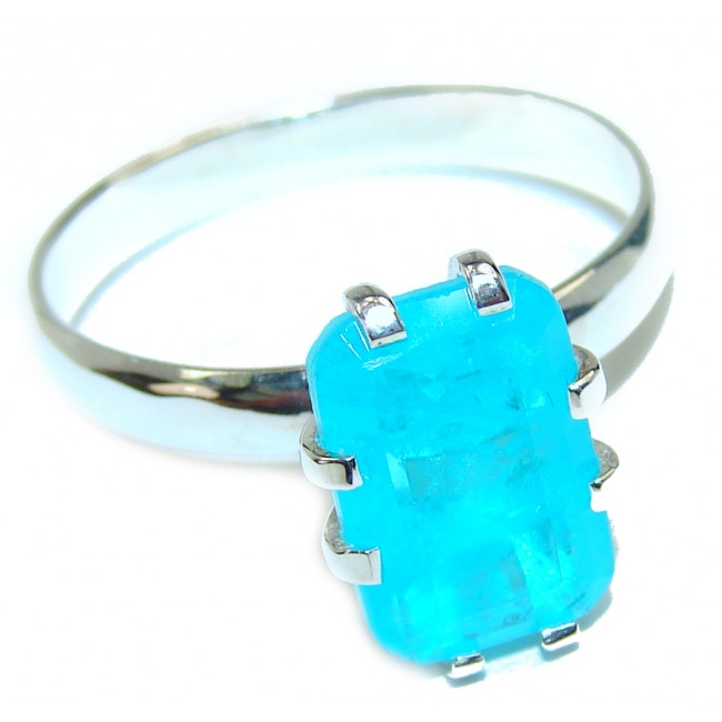 Emerald Cut 5.6ctw Paraiba Tourmaline .925 Sterling Silver handcrafted Statement Ring size 9 3/4