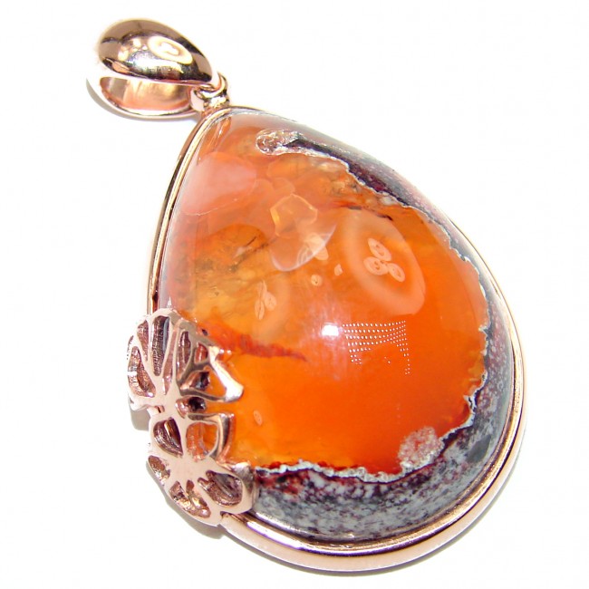 Natural 32.5 carat Mexican Fire Opal rose gold over .925 Sterling Silver handmade Pendant