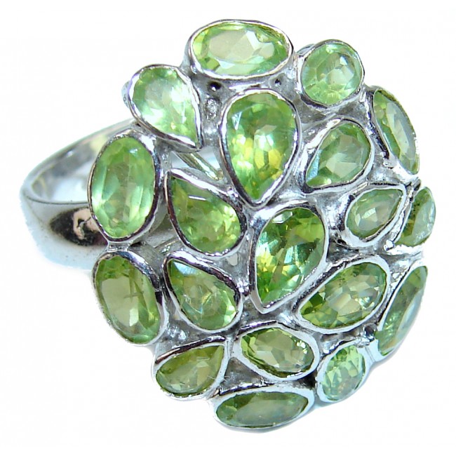 Energizing genuine Peridot .925 Sterling Silver handcrafted Ring size 8 3/4