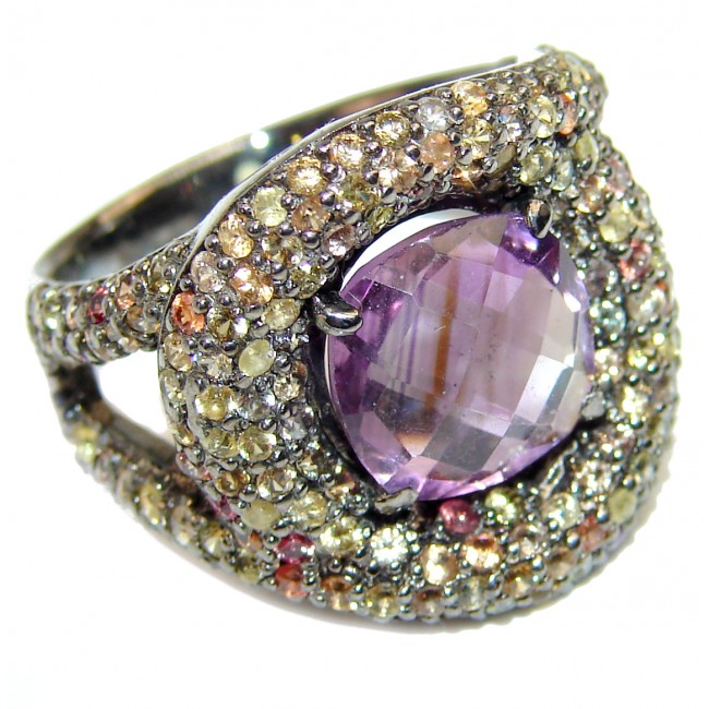 Purple Beauty 11.5 carat Amethyst black rhodium over .925 Sterling Silver Ring size 9
