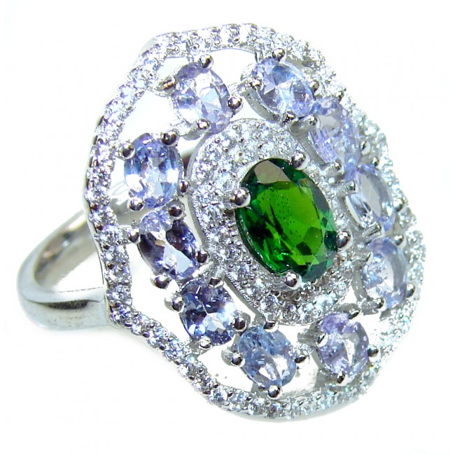 Spectacular Natural Chrome Diopside .925 Sterling Silver handmade Statement ring s. 7 1/4