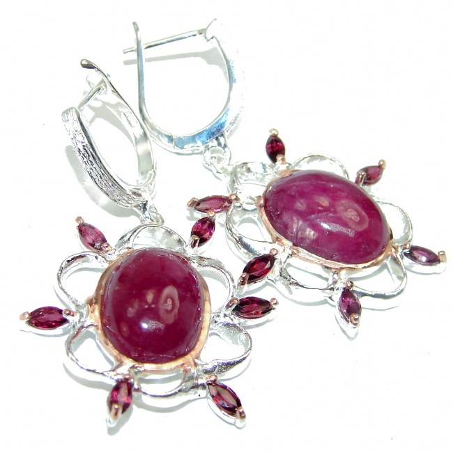 Spectacular Ruby 14K white Gold over .925 Sterling Silver handcrafted earrings