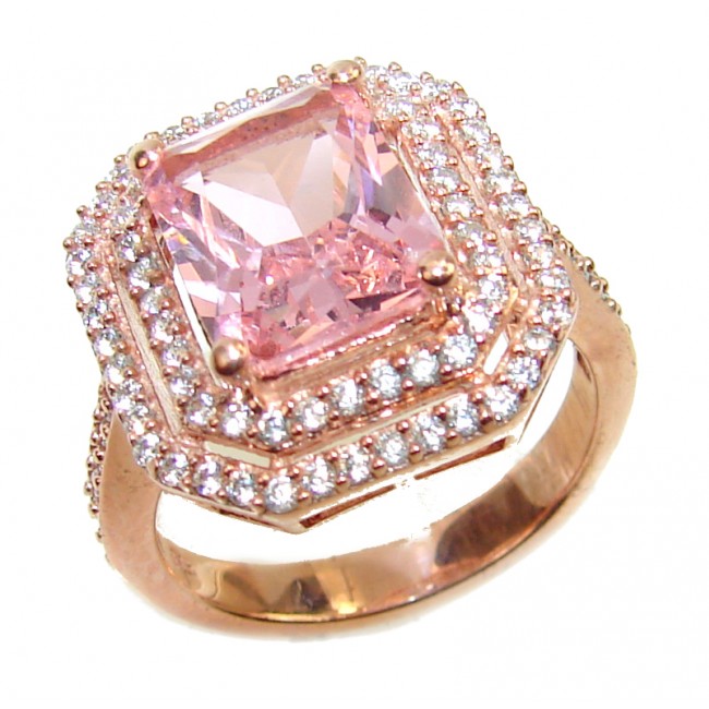 Exceptional Morganite 18K Rose Gold over .925 Sterling Silver handcrafted ring s. 6