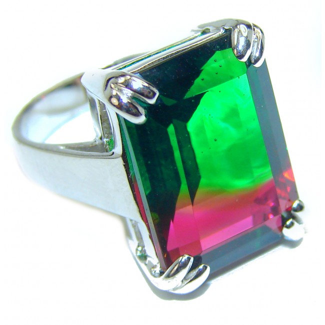 12.5ctw Watermelon Tourmaline .925 Sterling Silver handcrafted Ring size 7