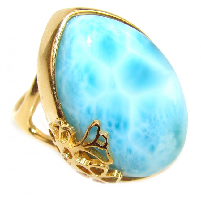 Natural Larimar 14K Gold over .925 Sterling Silver handcrafted Ring s. 6 1/4