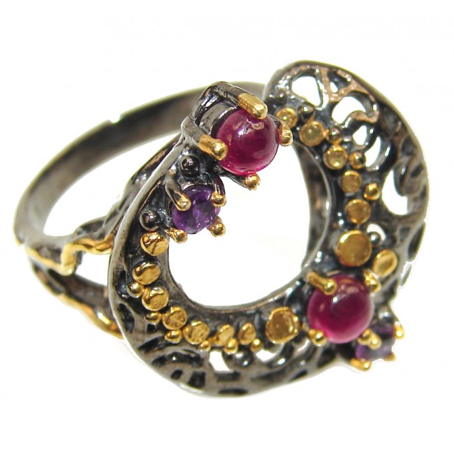 Great quality unique Ruby 18K Gold over .925 Sterling Silver handcrafted Ring size 8