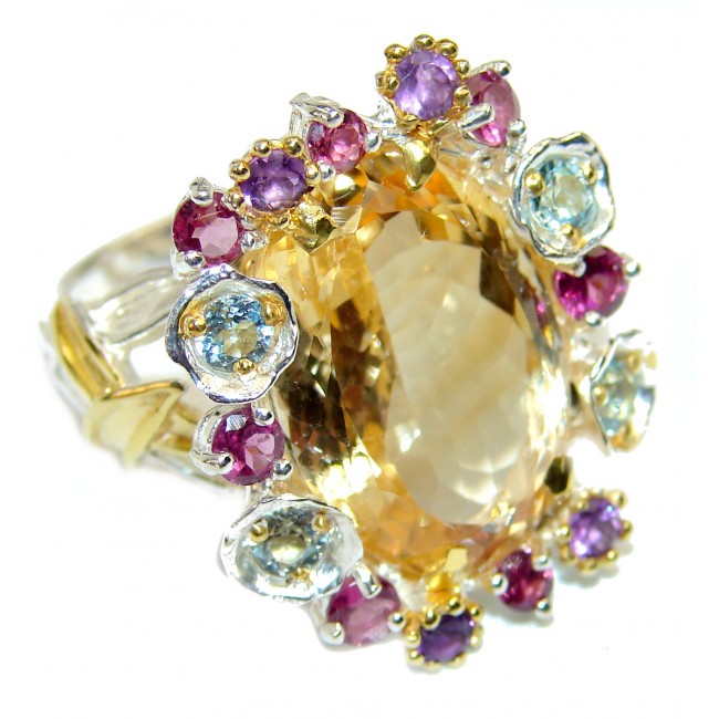 Luxurious Style 25.6 carat Natural Citrine .925 Sterling Silver handmade HUGE Cocktail Ring s. 9