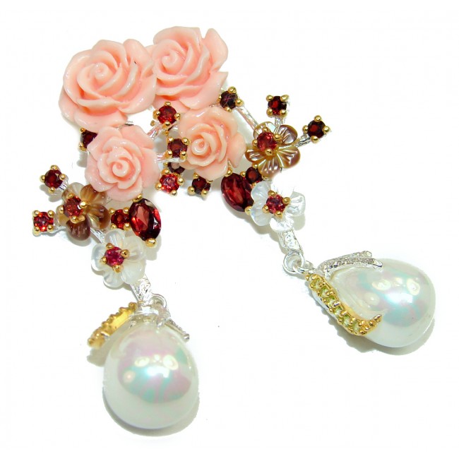 Exotic Garden Beauty Blister Pearl .925 Sterling Silver handcrafted Large Earrings