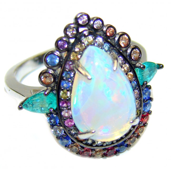 Special White Ethiopian Opal .925 Sterling Silver handmade ring s. 7
