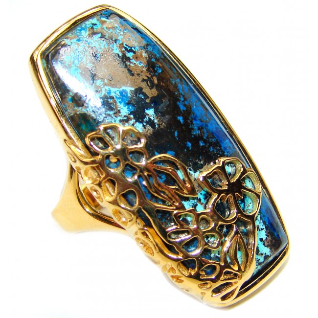 Huge Azurite stone 14K Gold over .925 Sterling Silver ring; s. 8