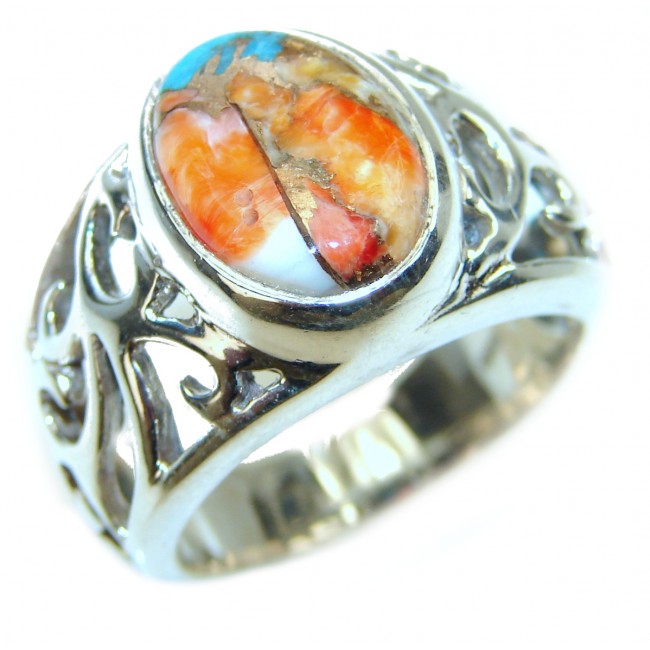Rare Oyster Turquoise .925 Sterling Silver handcrafted ring; s. 10 1/4