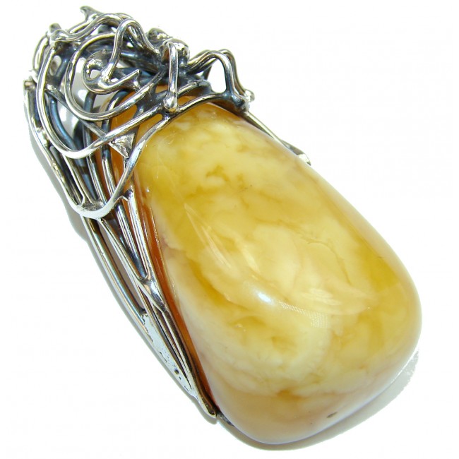 Spider's Web Genuine Butterscotch Baltic Amber .925 Sterling Silver handmade pendant