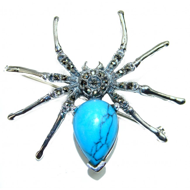 Spider genuine Turquoise .925 Sterling Silver handmade Pendant - Brooch