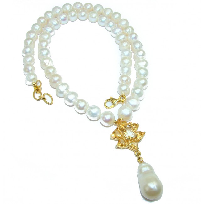 Pearl & Citrine 14K Gold over .925 Sterling Silver handmade Necklace