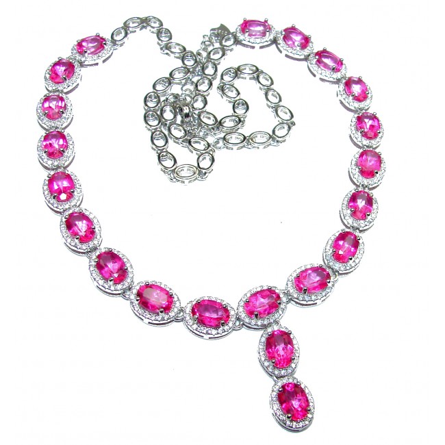 Princess Charm Oval cut Pink Topaz .925 Sterling Silver handcrafted necklace
