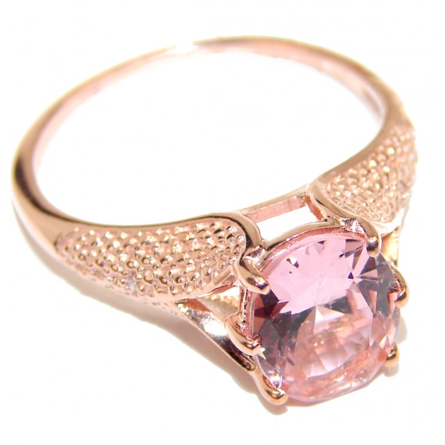 Exceptional 8.9 carat Morganite 18K Rose Gold over .925 Sterling Silver handcrafted ring s. 9
