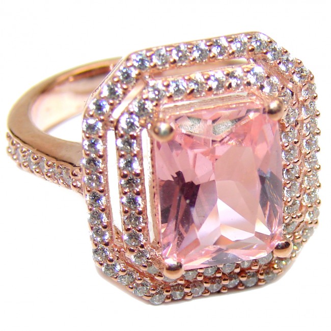 Exceptional Morganite 18K Rose Gold over .925 Sterling Silver handcrafted ring s. 6 1/4