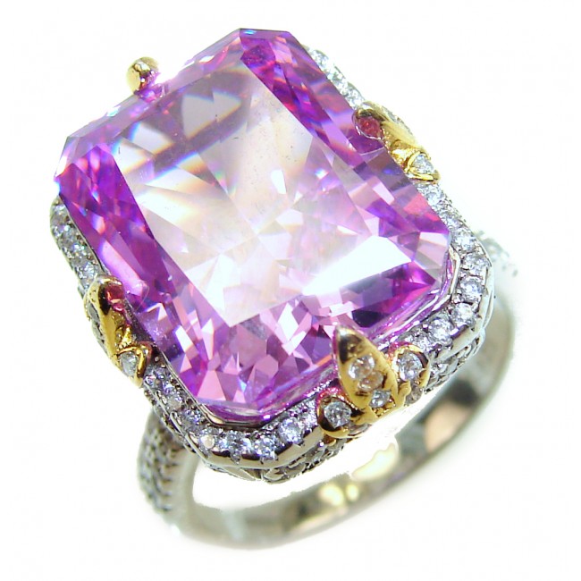 Vintage Style 15.2 carat Amethyst 2 tones .925 Sterling Silver handmade Cocktail Ring s. 7 1/4
