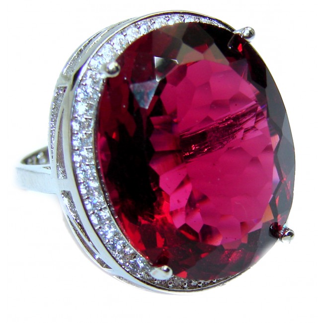 Huge Precious Red Topaz .925 Sterling Silver Statement HUGE Ring s. 8