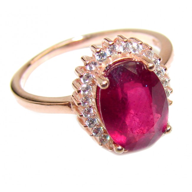 Great quality unique Ruby 18K Rose Gold over .925 Sterling Silver handcrafted Ring size 6 1/4
