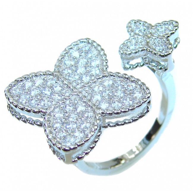 Lucky Clover White Topaz .925 Sterling Silver stack up ring size 6